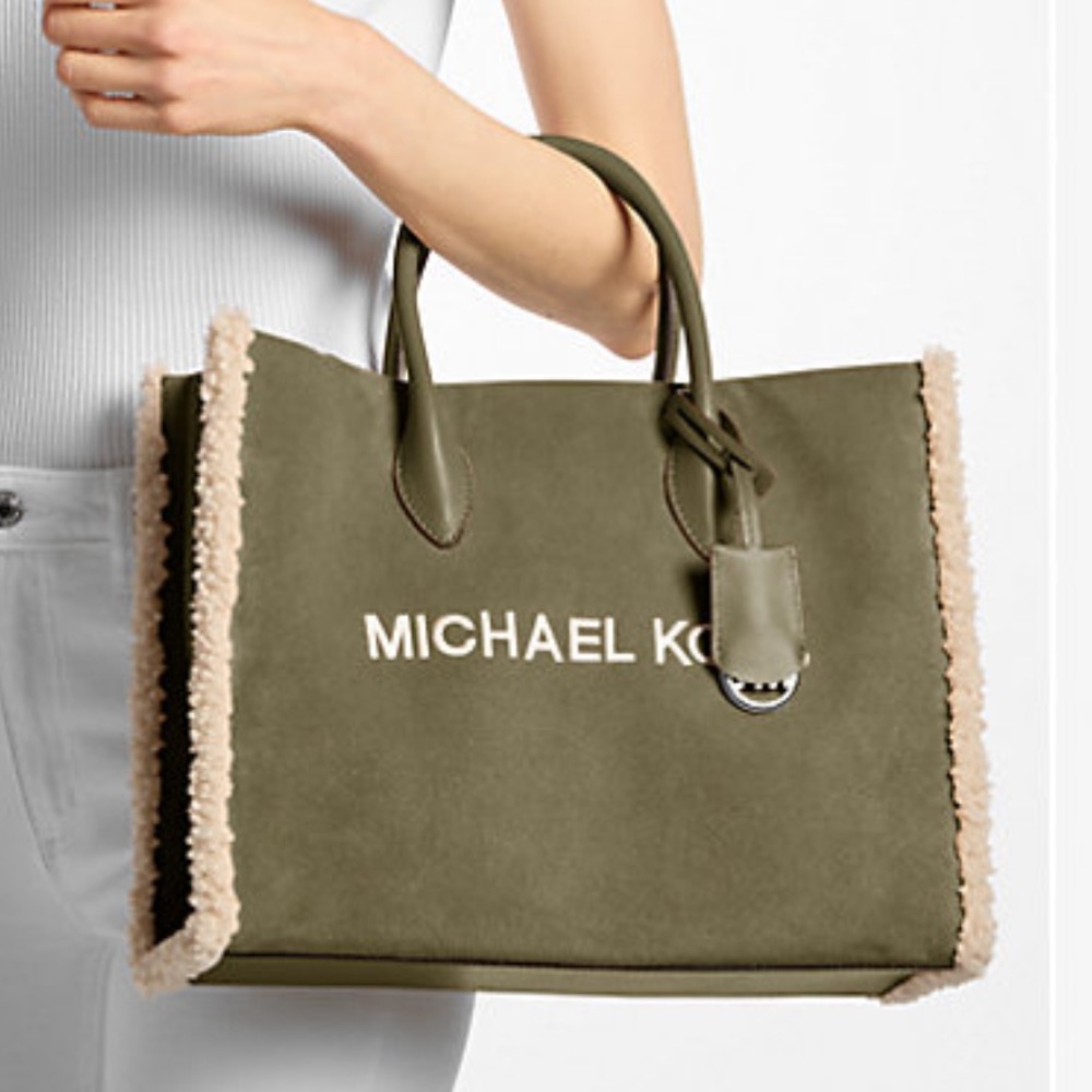 MICHAEL KORS Mirella Medium Suede and Faux Shearling Tote Bag
Olive 
NWT - Picture 2 of 16